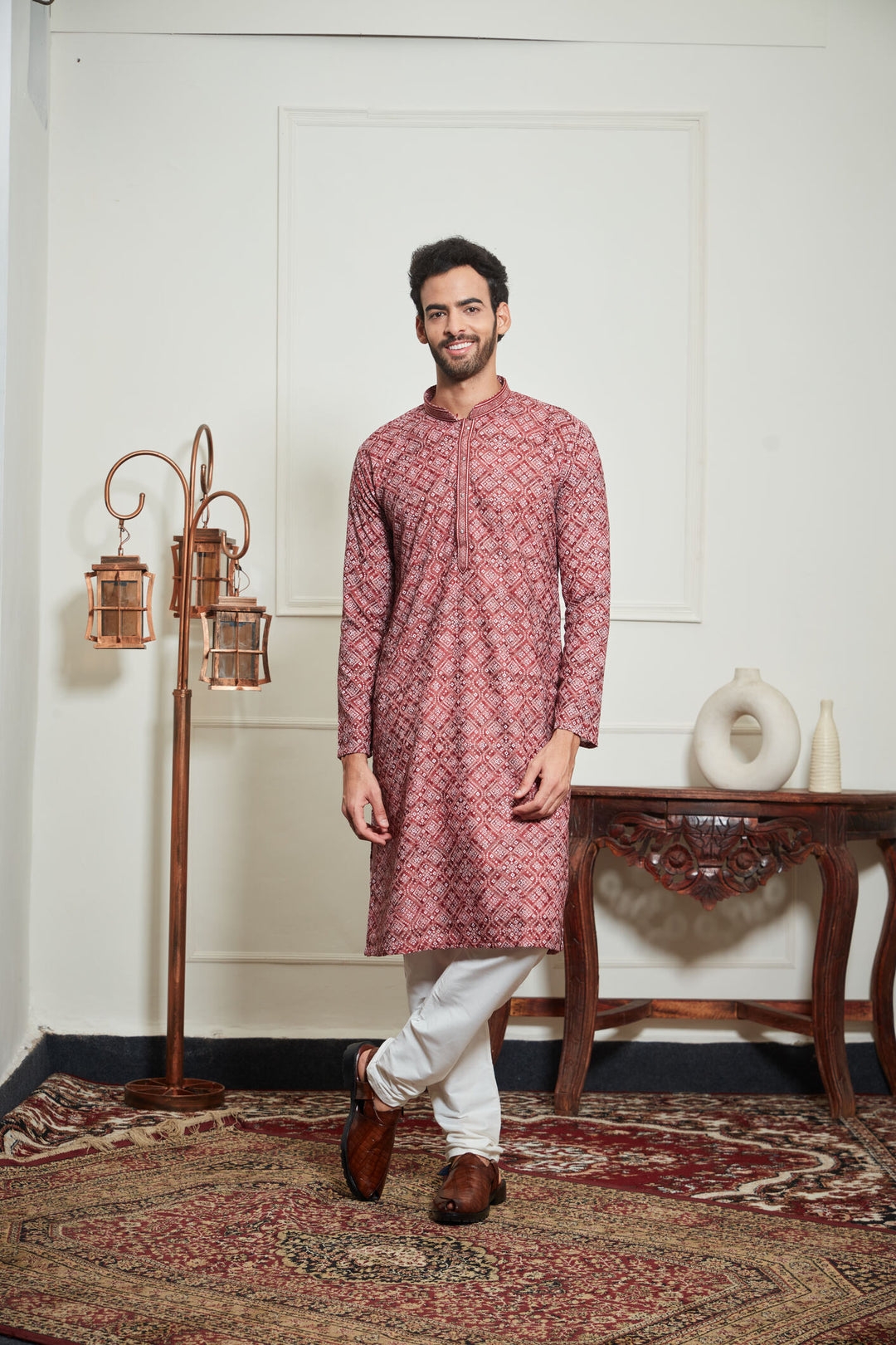 MAROON BANDHANI KURTA SET
