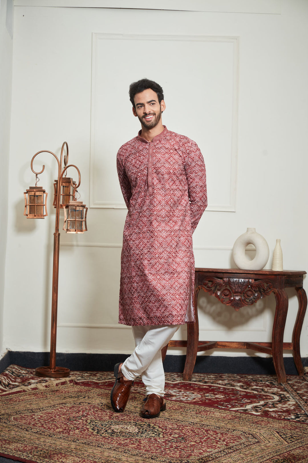 MAROON BANDHANI KURTA SET