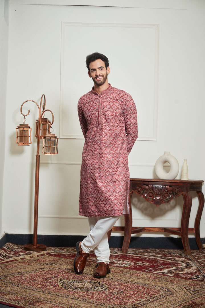 MAROON BANDHANI KURTA SET