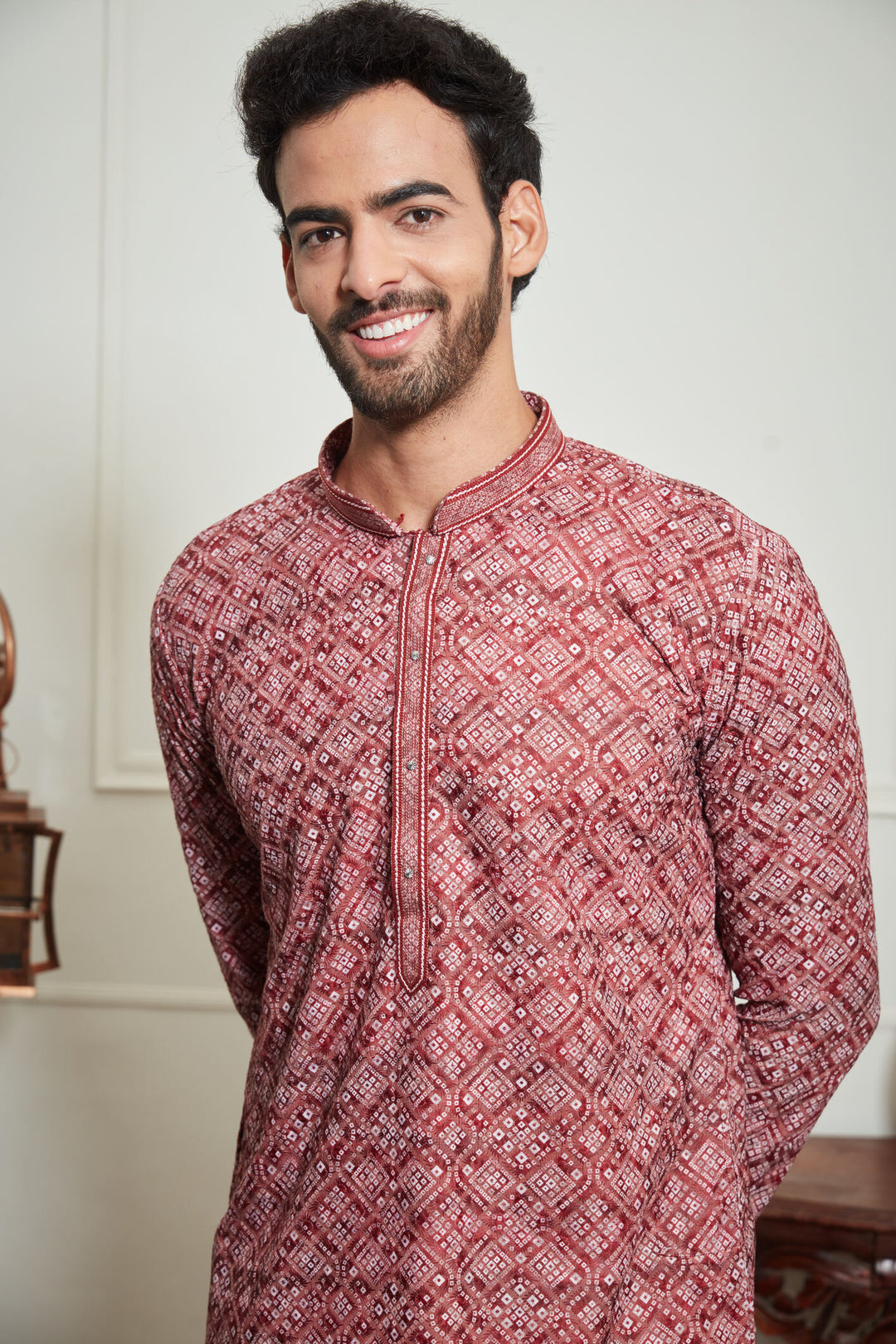 MAROON BANDHANI KURTA SET