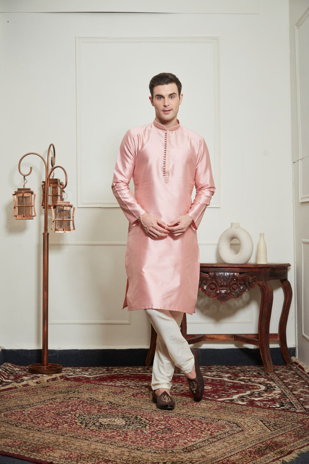 PINK BROCADE KURTA SET
