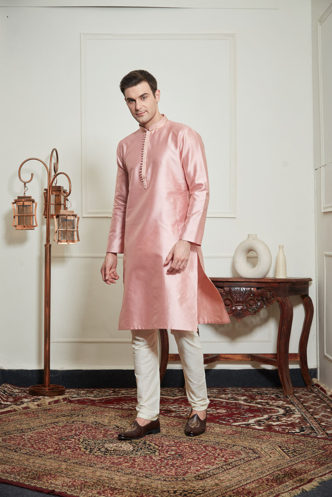 PINK BROCADE KURTA SET