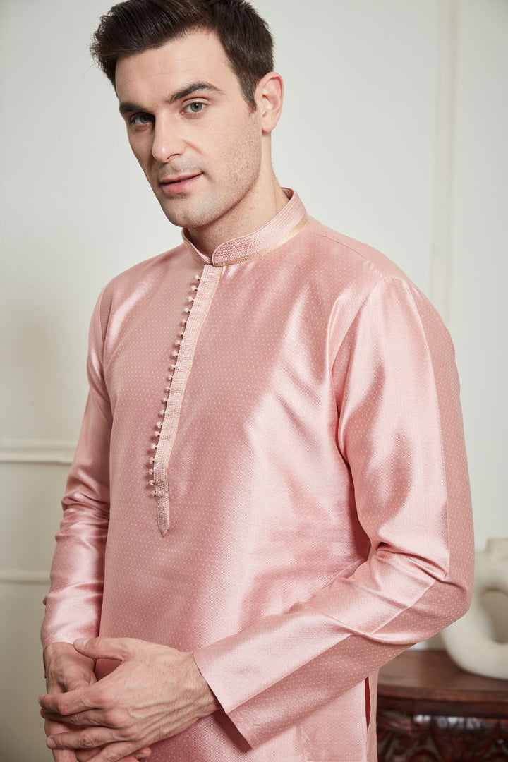 PINK BROCADE KURTA SET