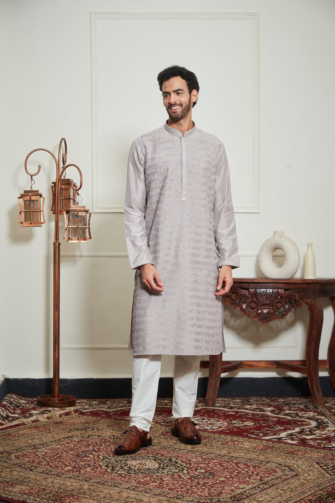 GREY WRINKLED KURTA SET