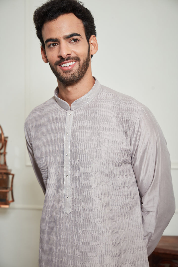 GREY WRINKLED KURTA SET