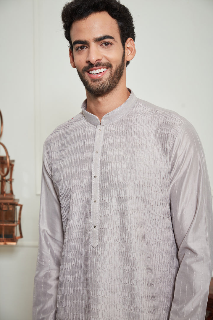 GREY WRINKLED KURTA SET