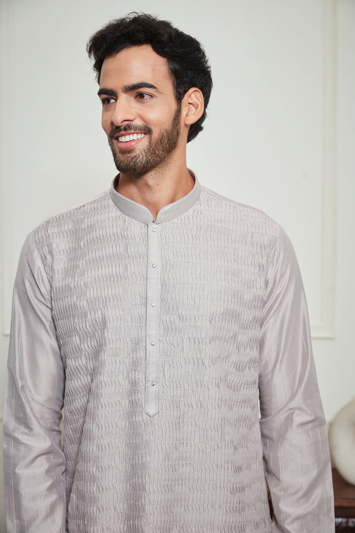 GREY WRINKLED KURTA SET