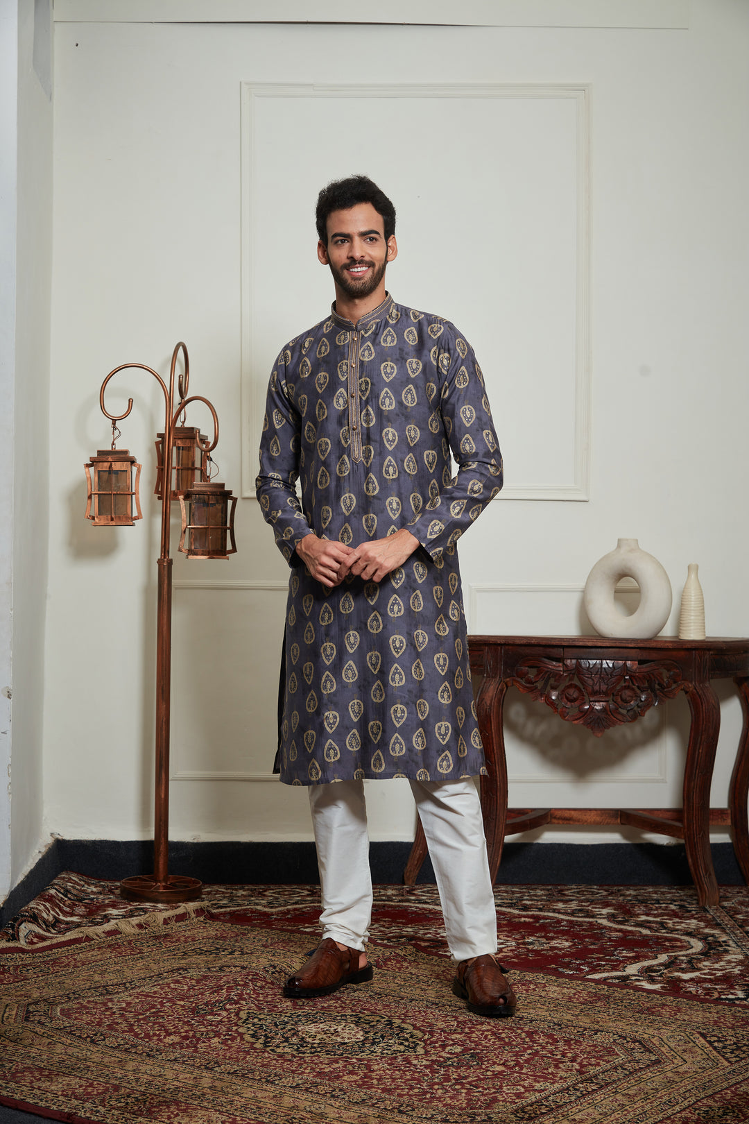 NAVY PRINTED KURTA  SET