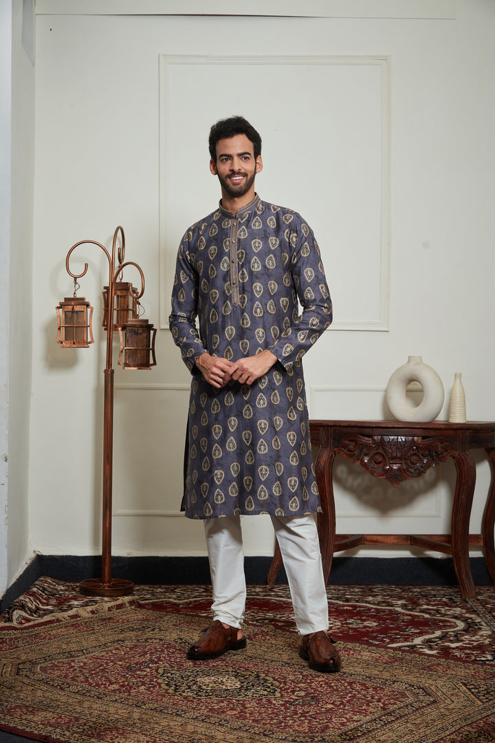 NAVY PRINTED KURTA  SET