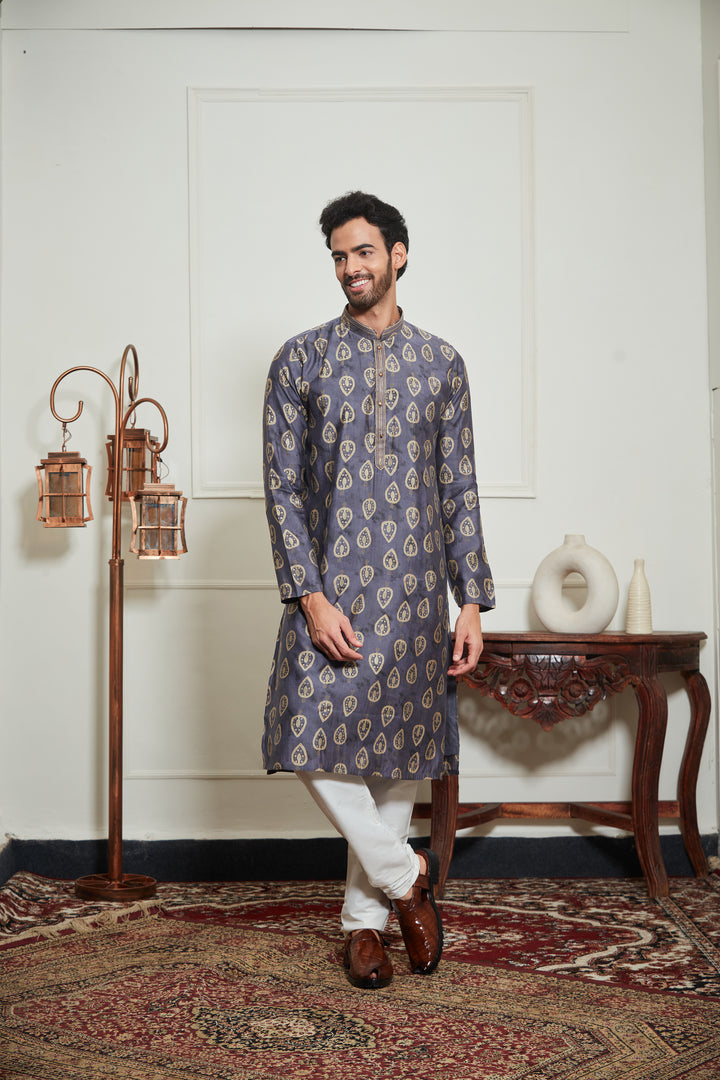 NAVY PRINTED KURTA  SET