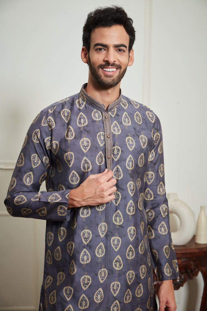 NAVY PRINTED KURTA  SET