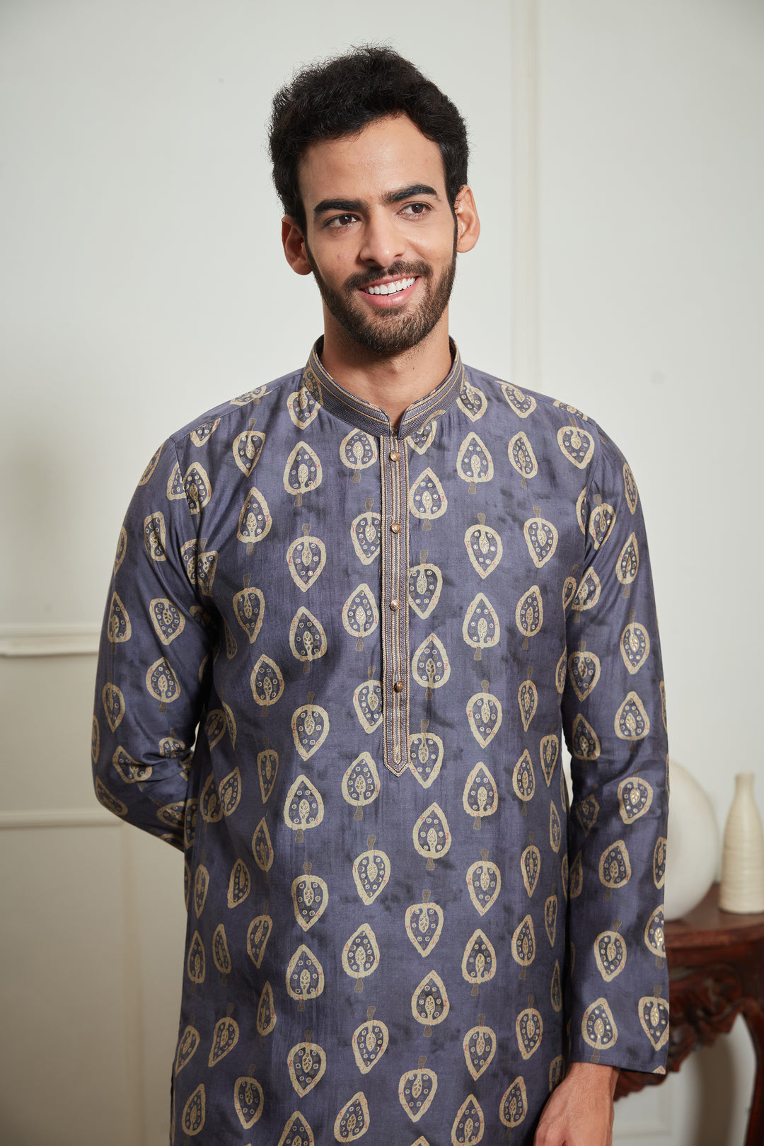 NAVY PRINTED KURTA  SET