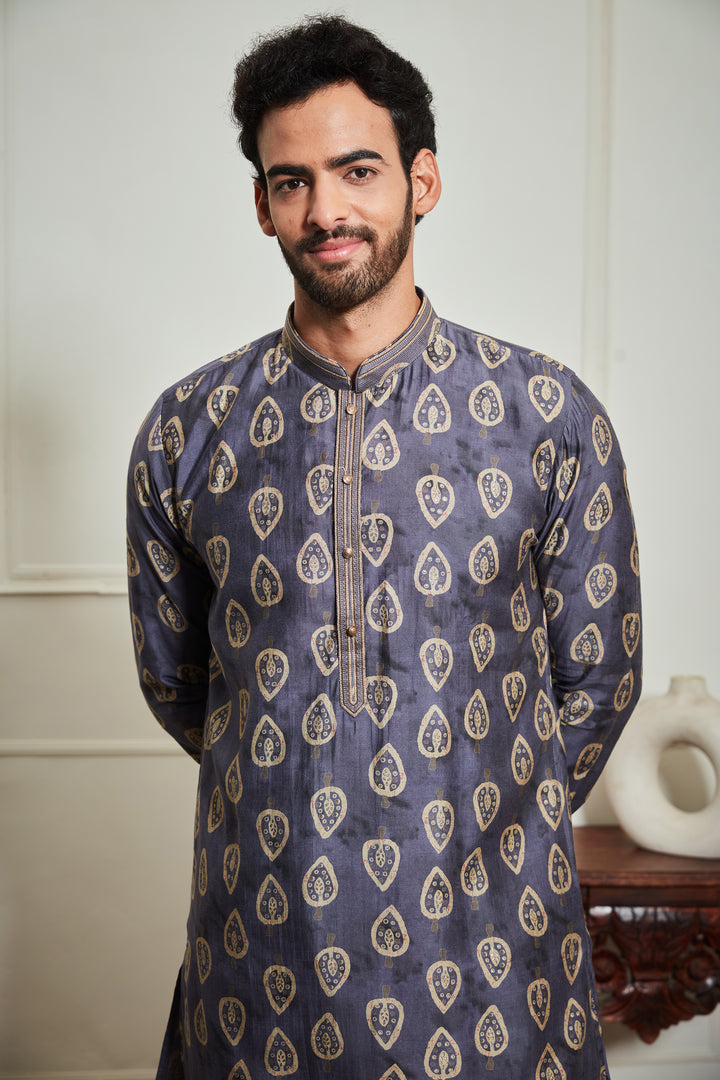 NAVY PRINTED KURTA  SET