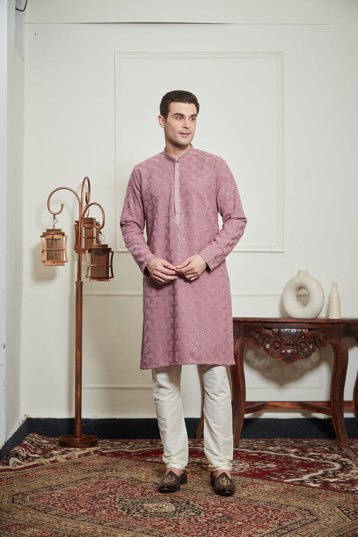LAVENDER CHIKANKARI KURTA SET