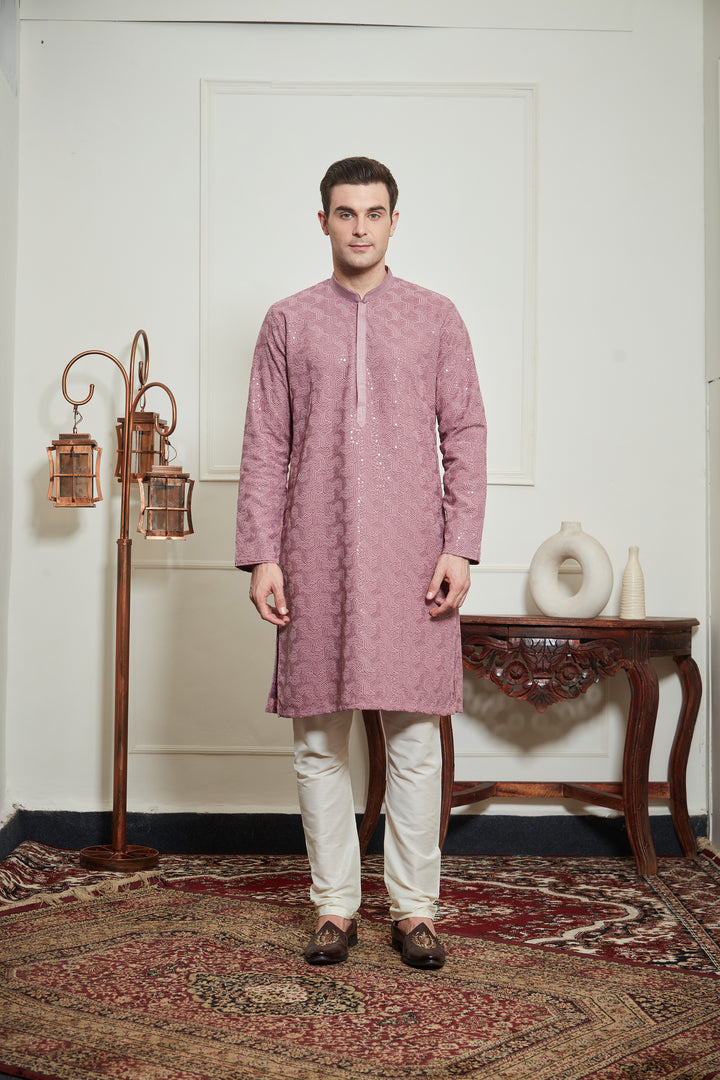 LAVENDER CHIKANKARI KURTA SET