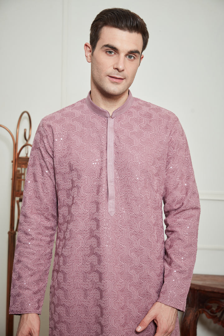 LAVENDER CHIKANKARI KURTA SET