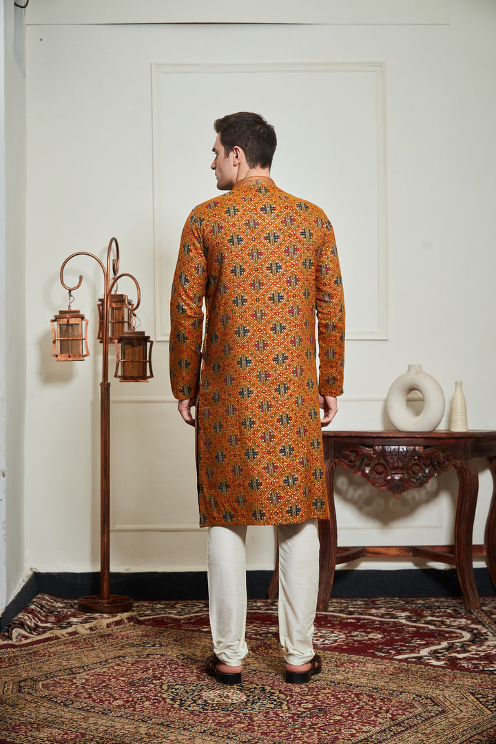 MUSTARD BANDHANI KURTA SET