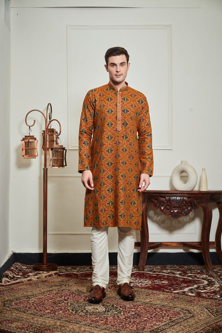 MUSTARD BANDHANI KURTA SET