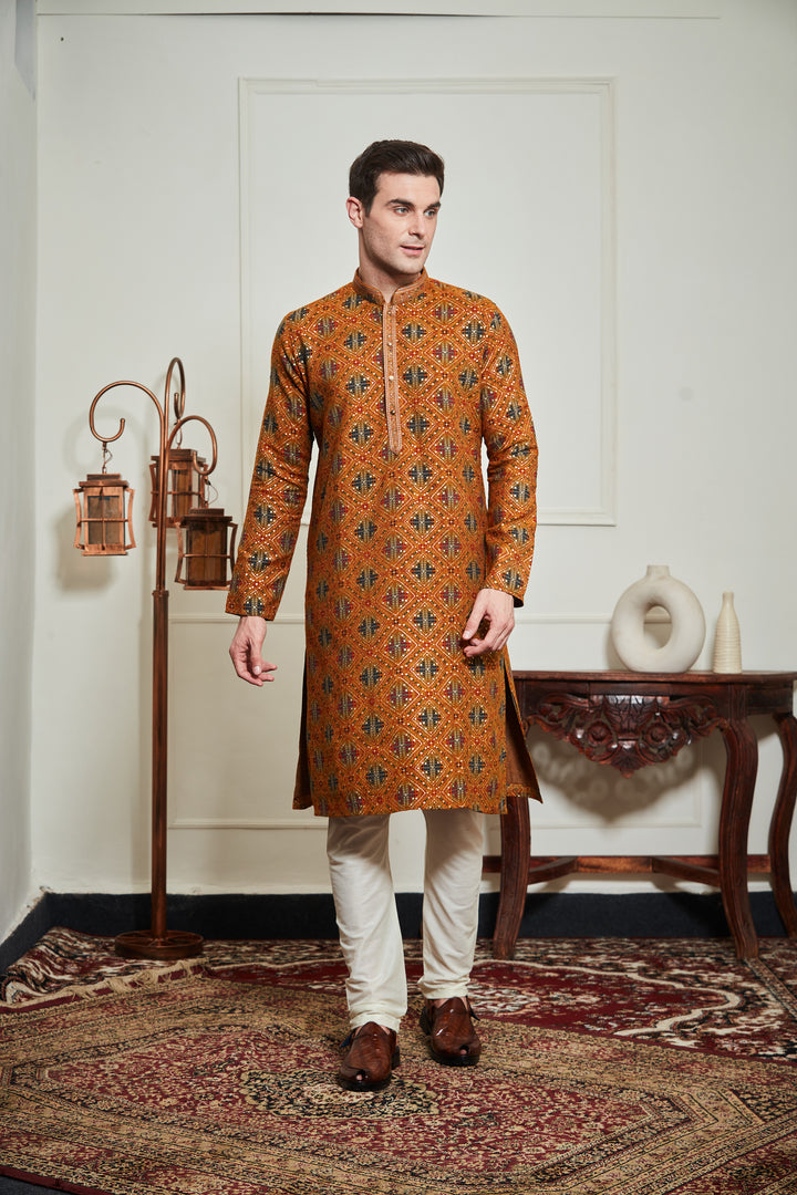 MUSTARD BANDHANI KURTA SET