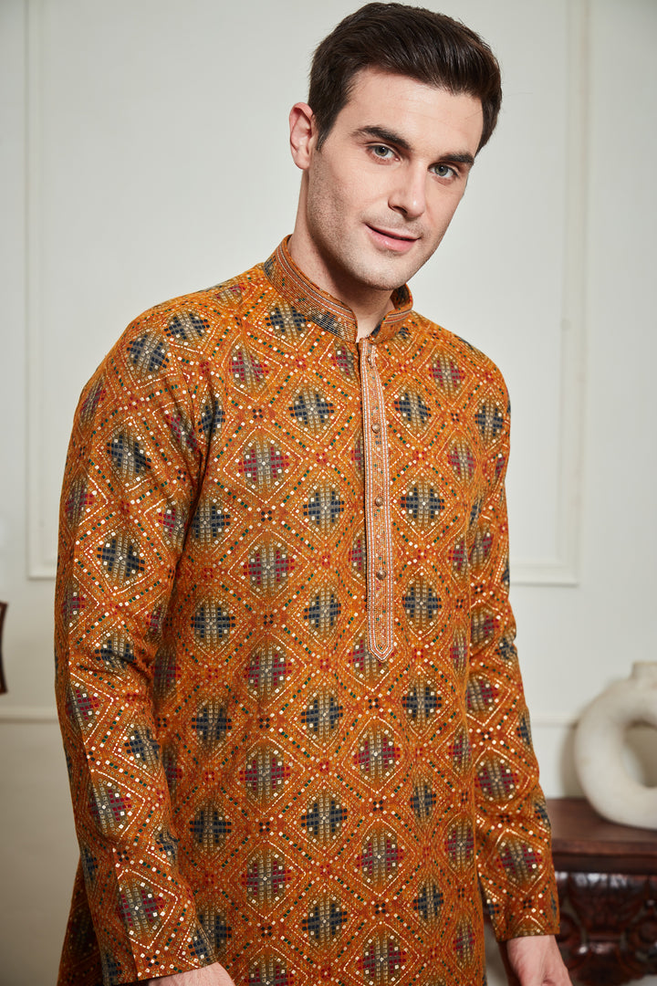 MUSTARD BANDHANI KURTA SET