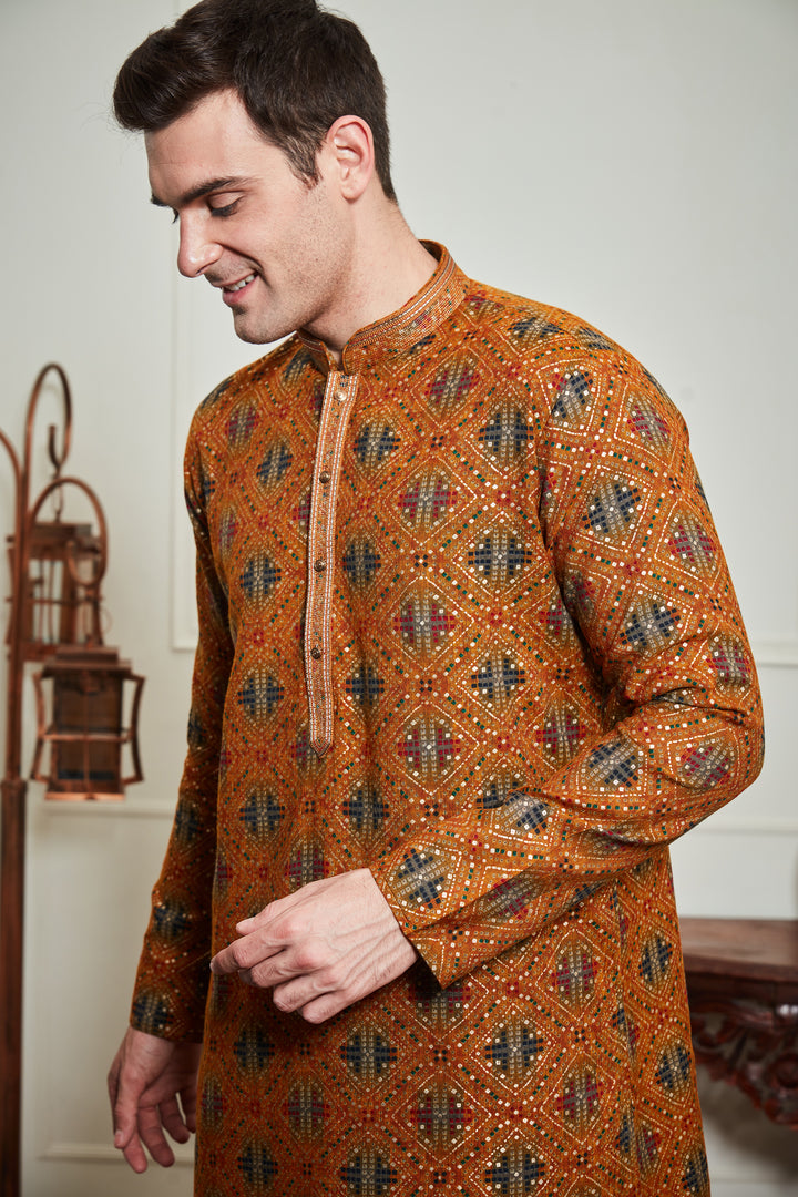 MUSTARD BANDHANI KURTA SET