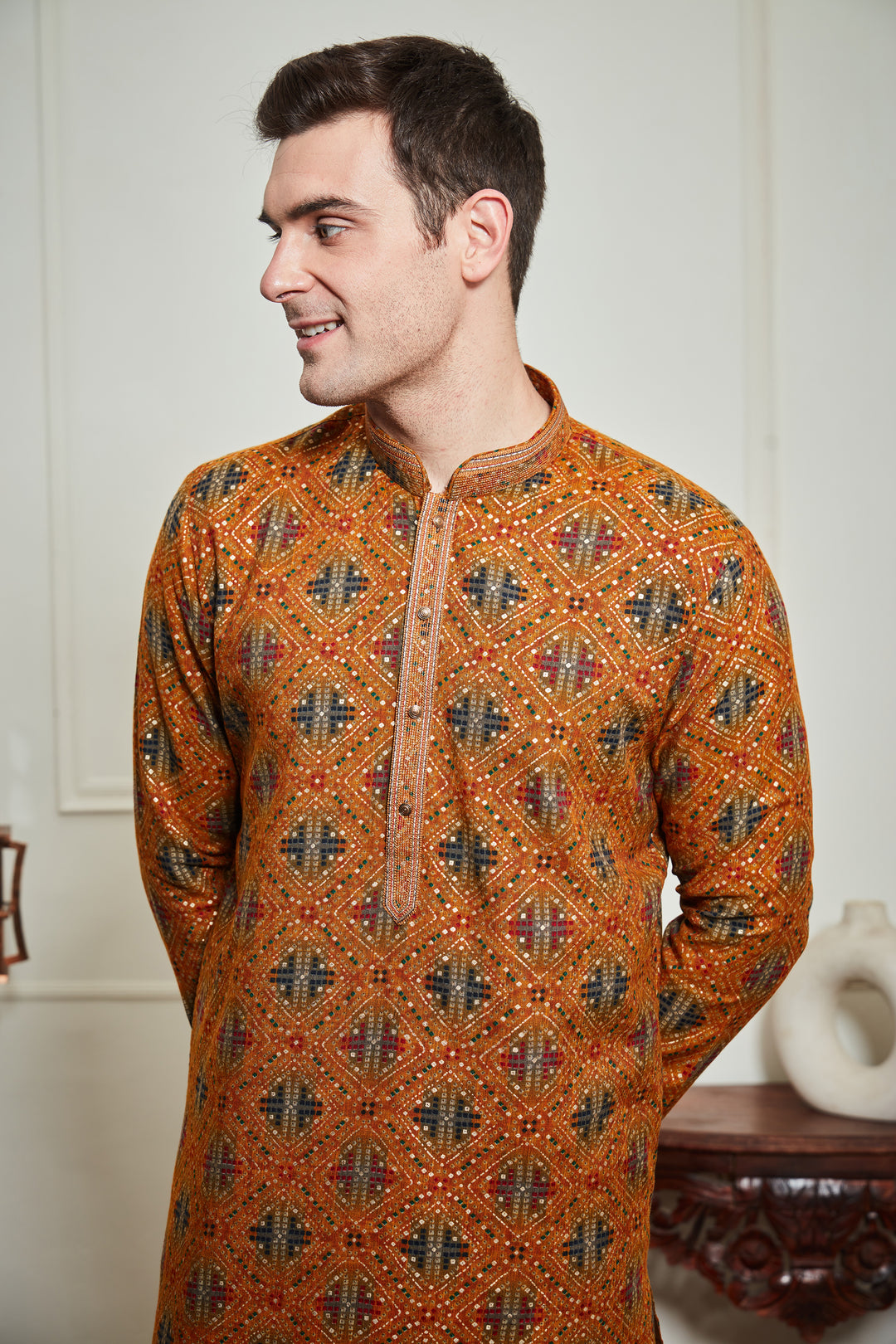 MUSTARD BANDHANI KURTA SET