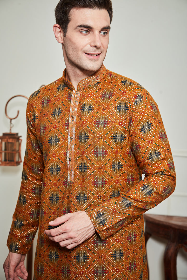MUSTARD BANDHANI KURTA SET