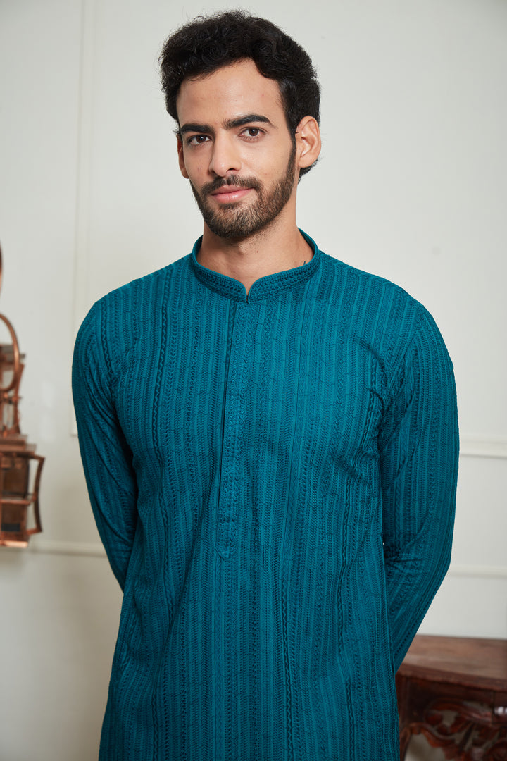 BLUE CHIKANKARI KURTA SET