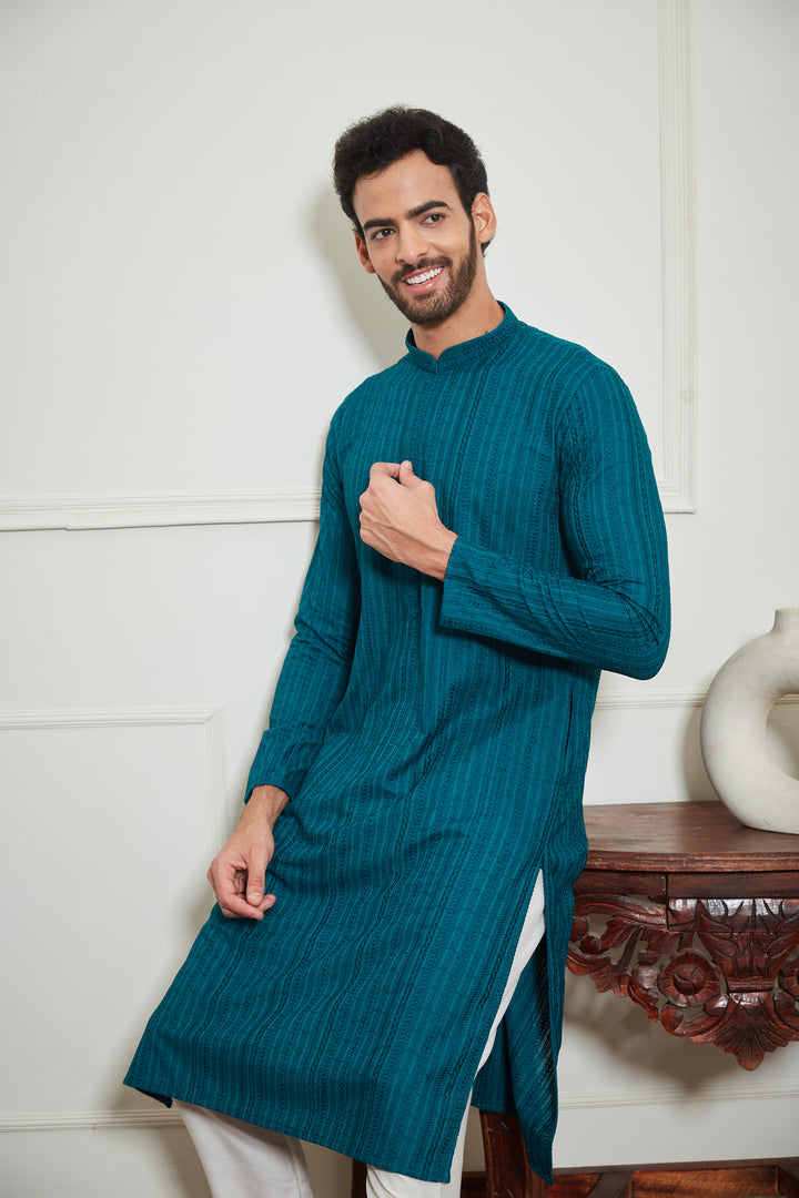 BLUE CHIKANKARI KURTA SET