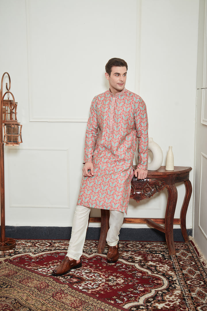 PINK FLORAL KURTA SET