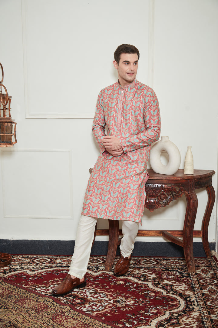 PINK FLORAL KURTA SET