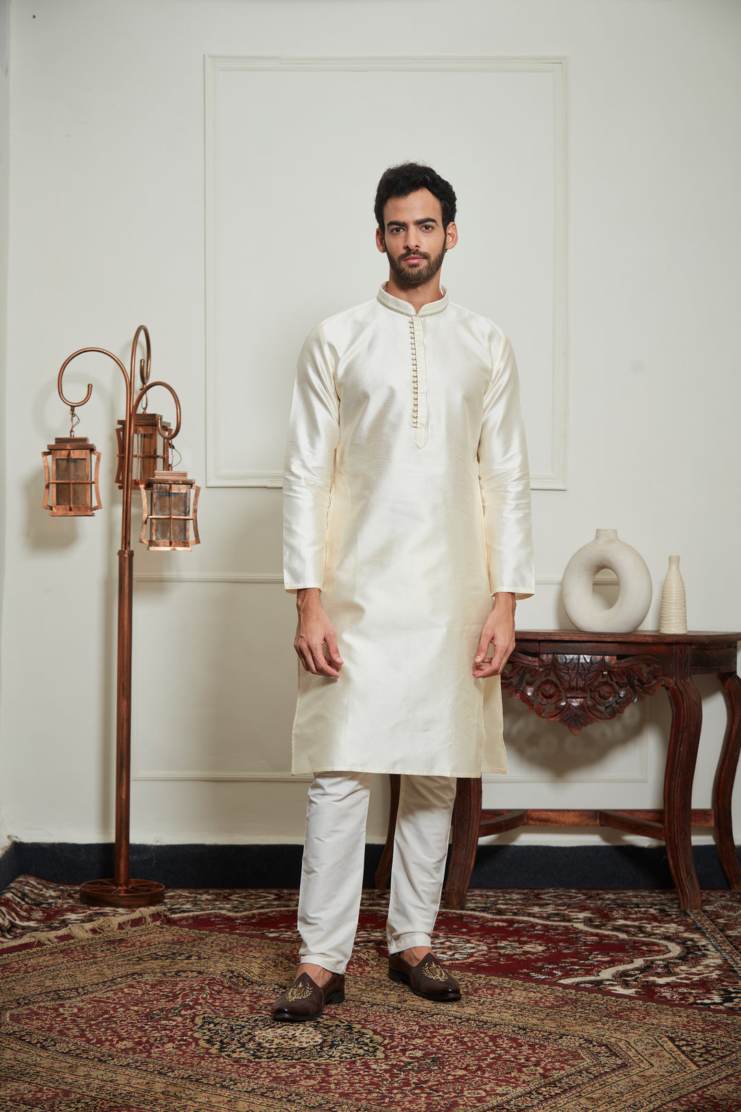 CREAM SILK KURTA SET