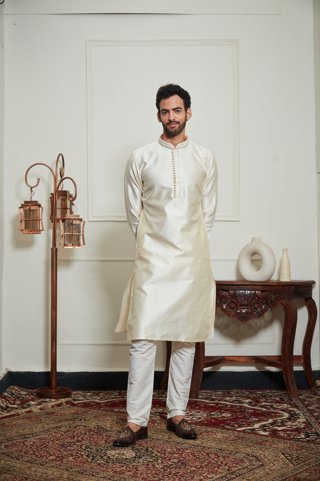 CREAM SILK KURTA SET