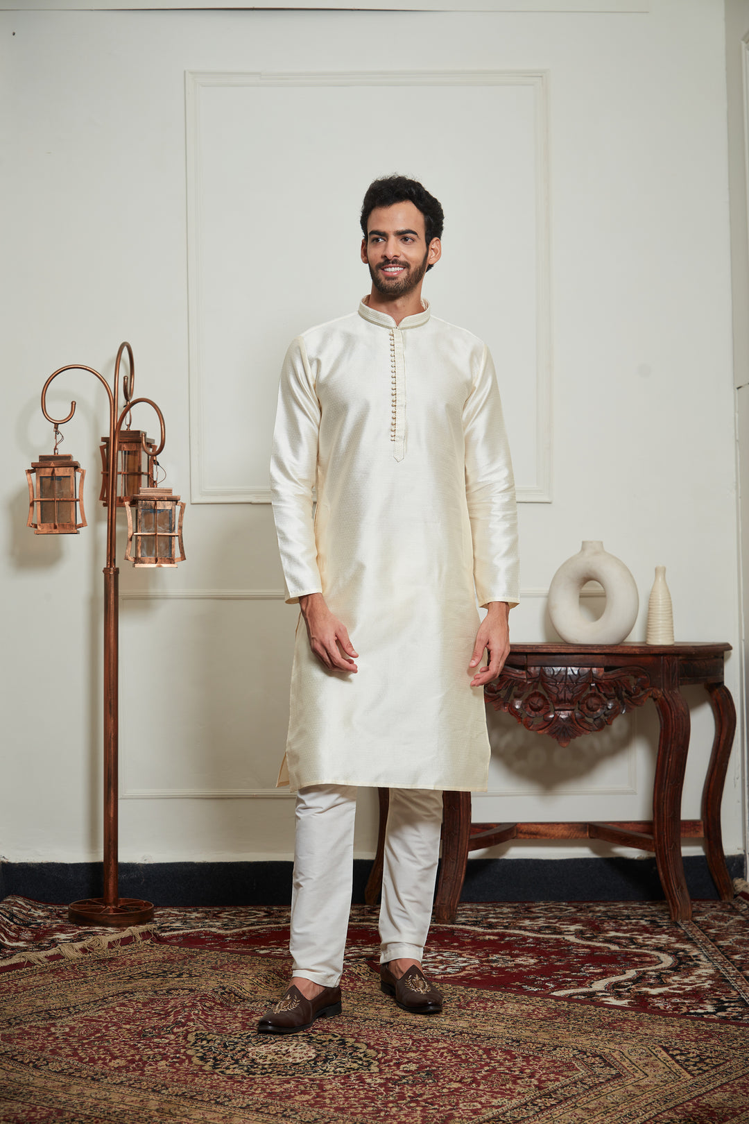 CREAM SILK KURTA SET
