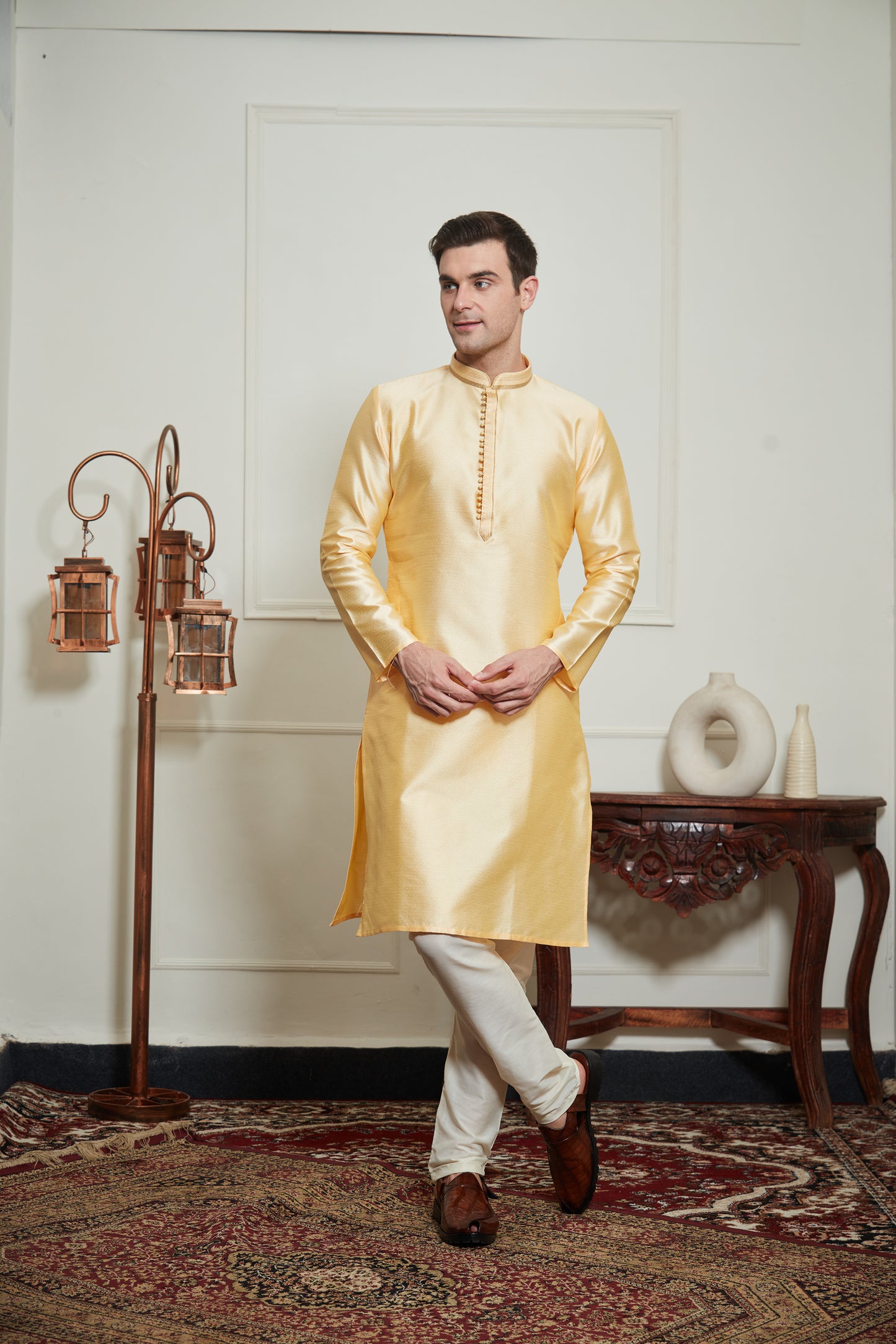 YELLOW SILK KURTA SET