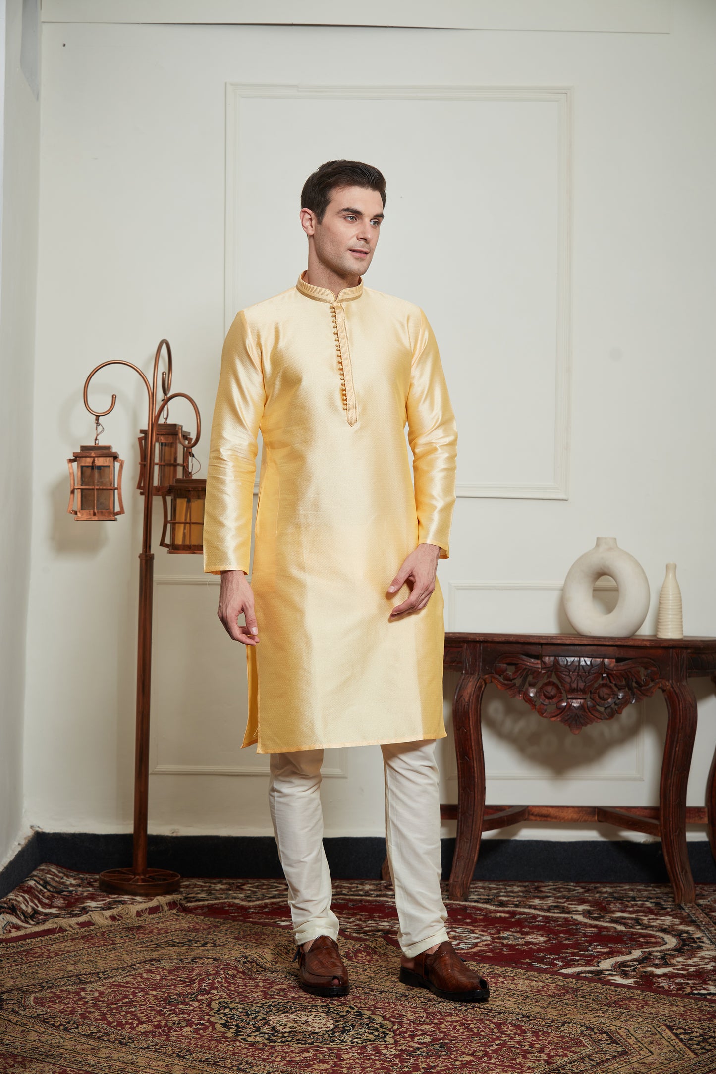 YELLOW SILK KURTA SET