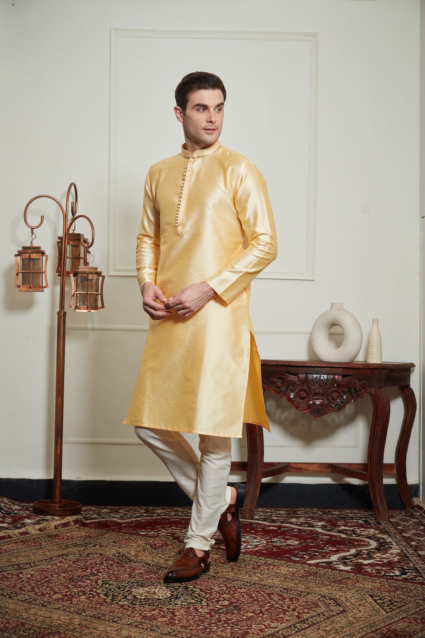 YELLOW SILK KURTA SET