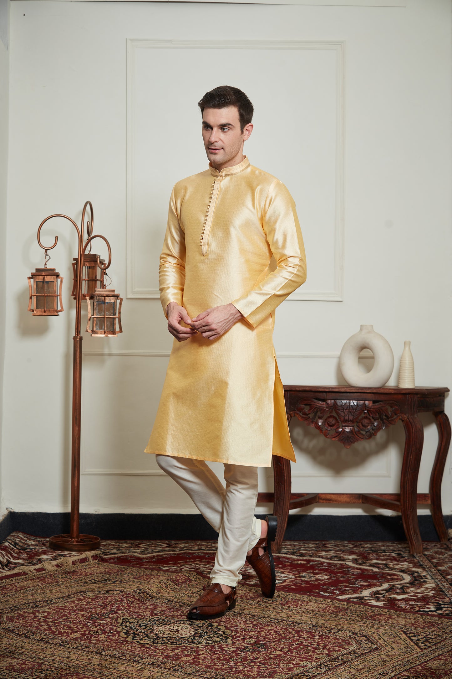 YELLOW SILK KURTA SET