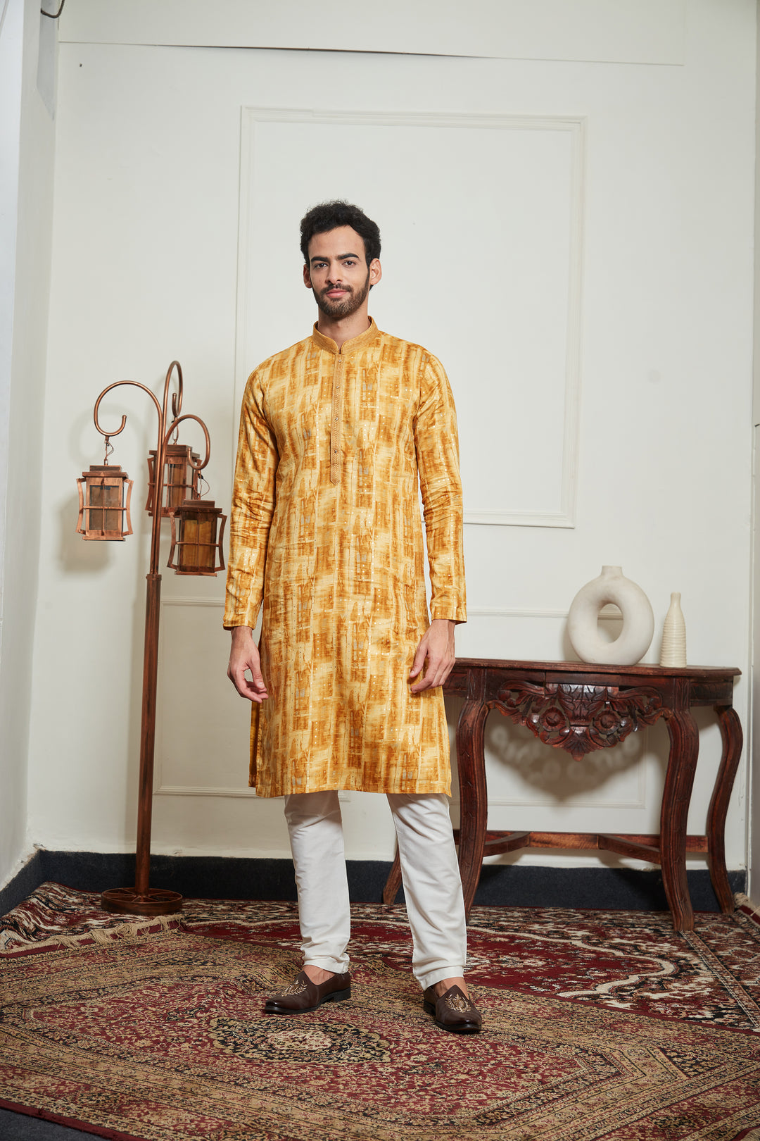 YELLOW POLKA PRINTED KURTA