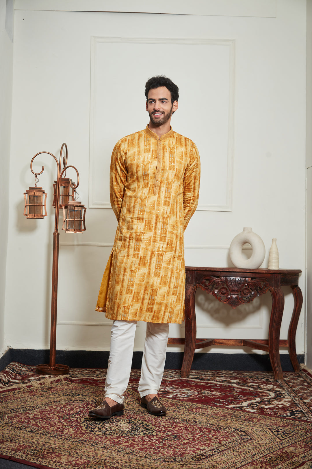 YELLOW POLKA PRINTED KURTA