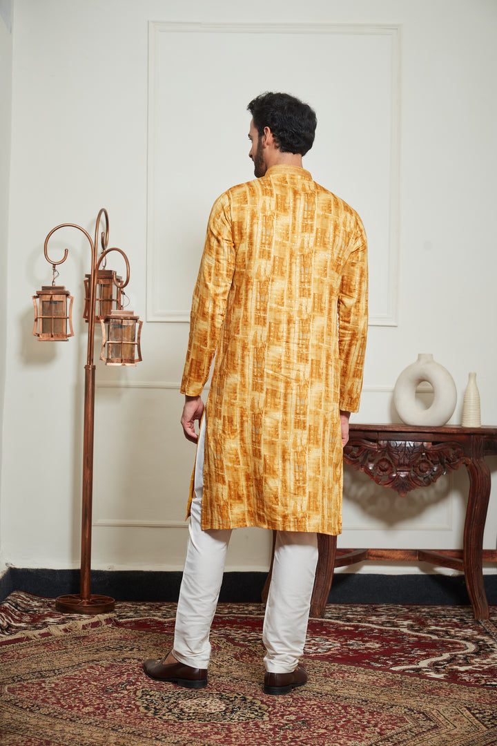 YELLOW POLKA PRINTED KURTA