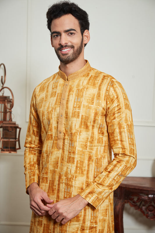 YELLOW POLKA PRINTED KURTA