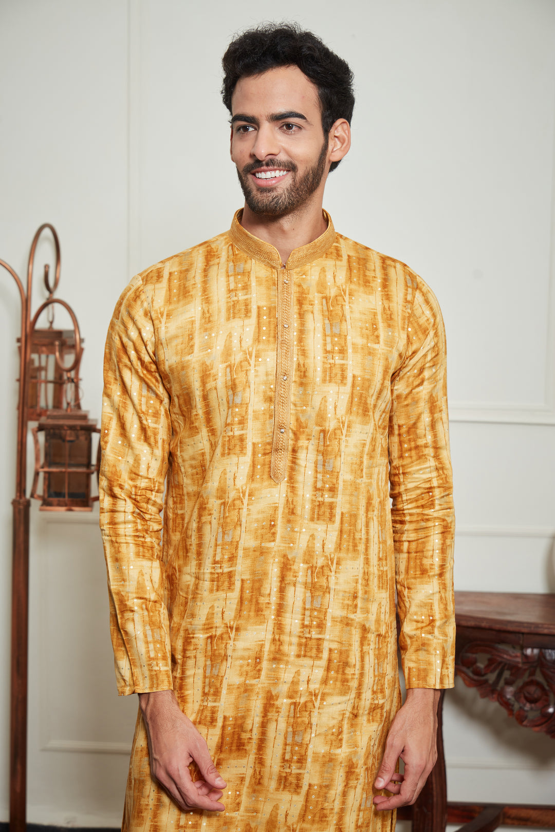 YELLOW POLKA PRINTED KURTA