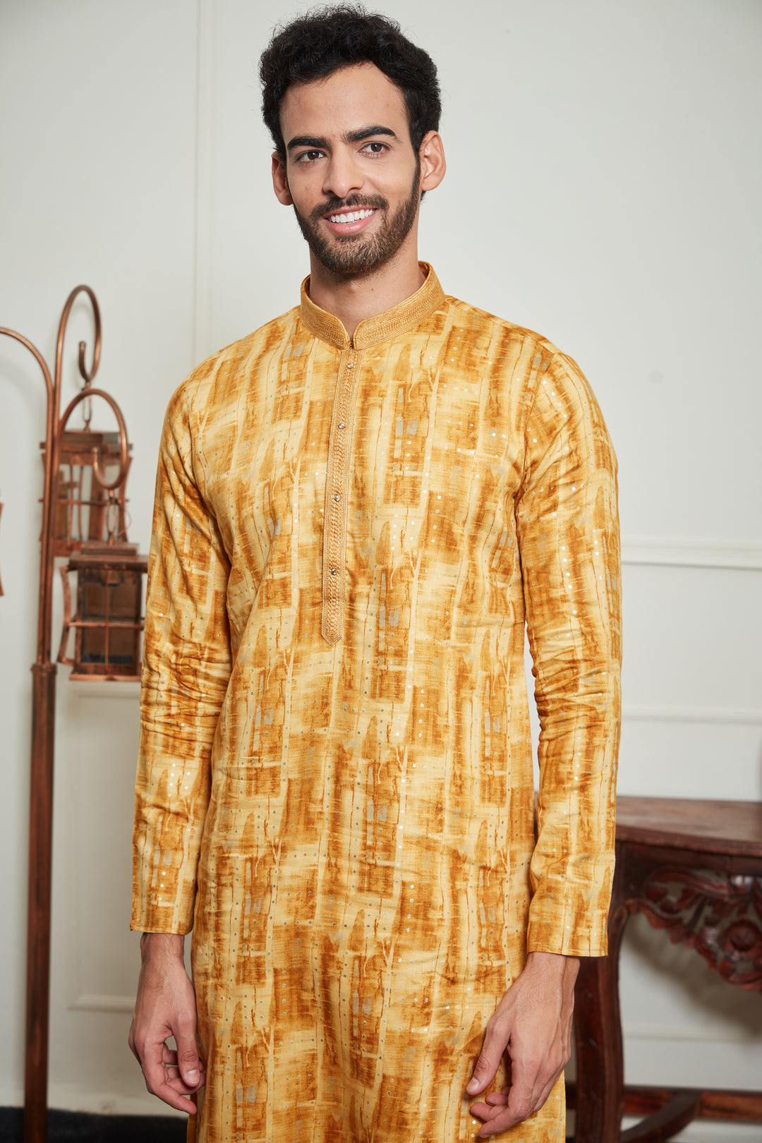 YELLOW POLKA PRINTED KURTA