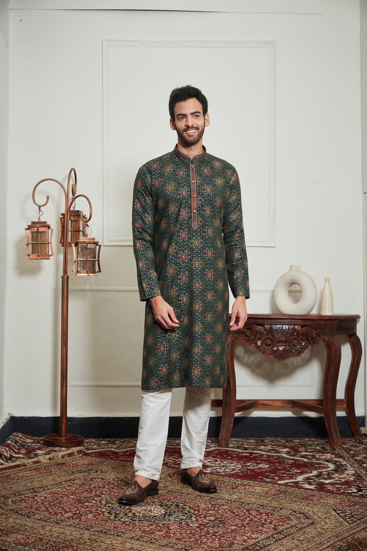 GREEN BANDHANI KURTA SET