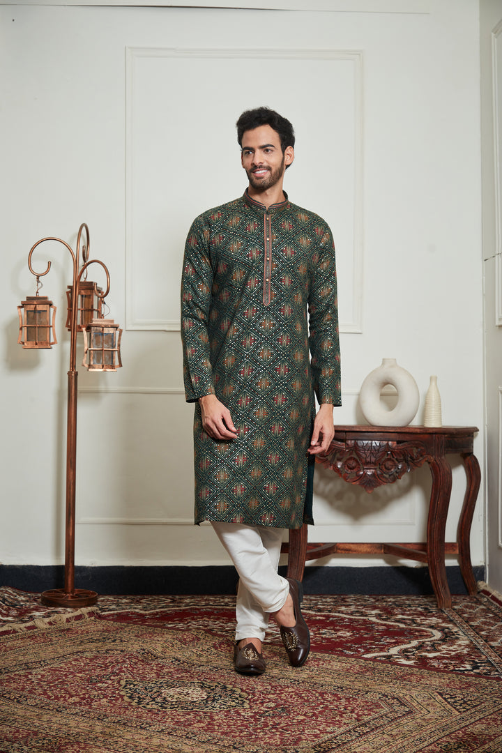 GREEN BANDHANI KURTA SET