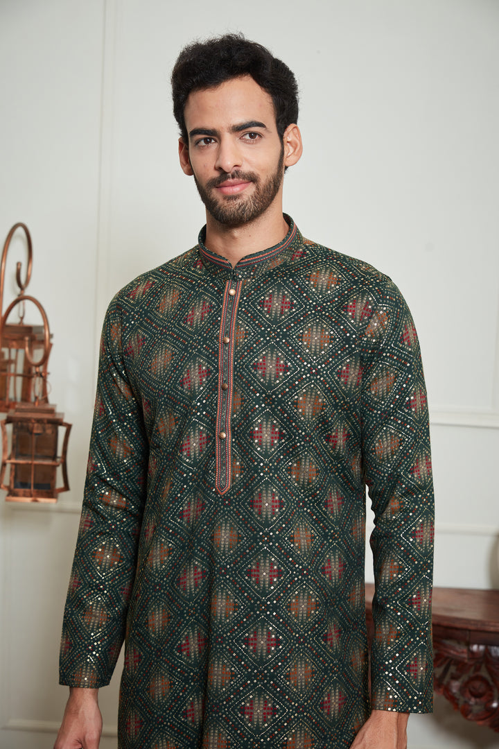 GREEN BANDHANI KURTA SET