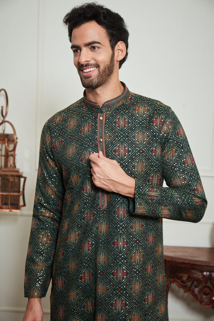 GREEN BANDHANI KURTA SET