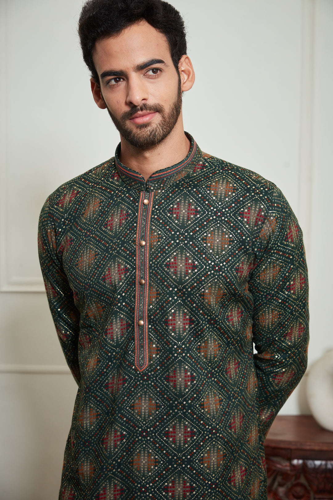GREEN BANDHANI KURTA SET