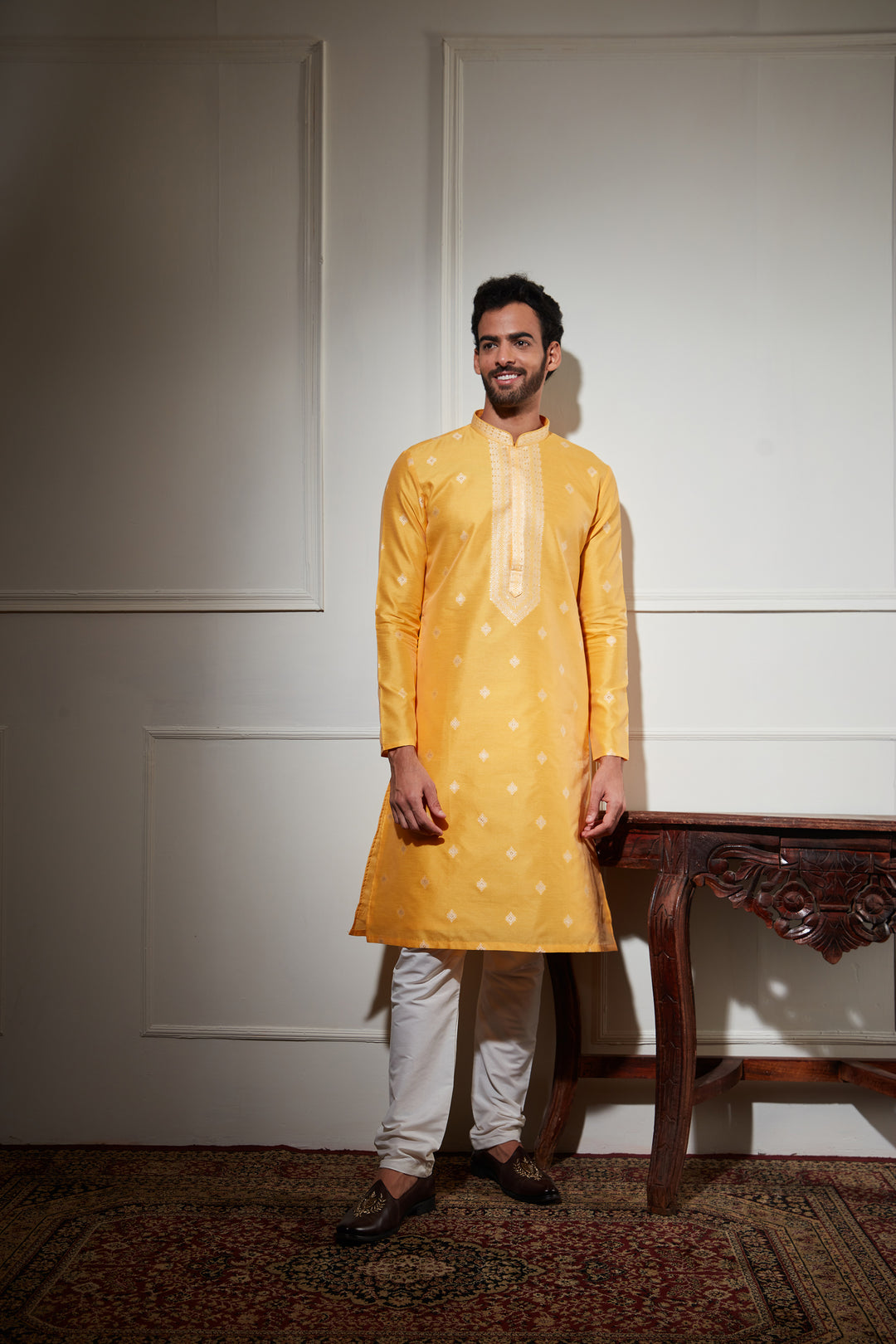 YELLOW KURTA SET WITH ZARI WORK